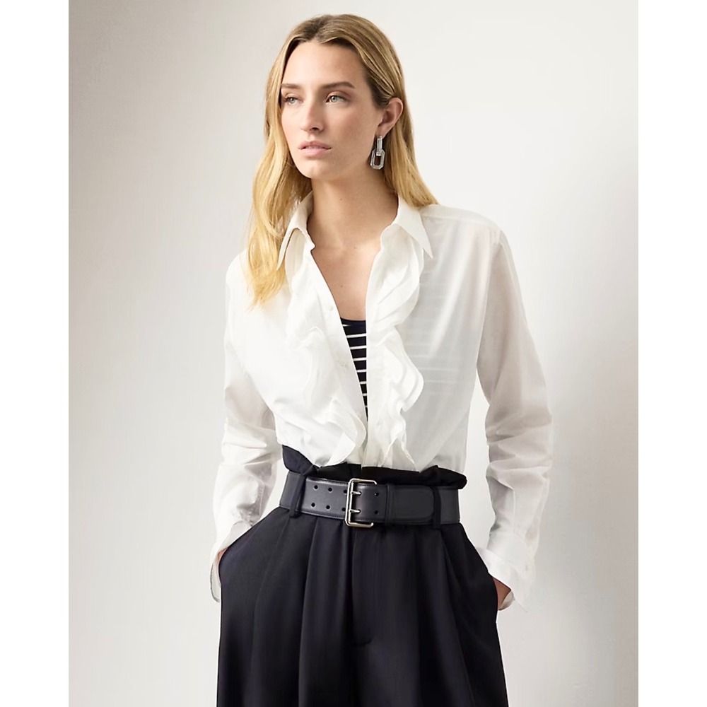 Ralph Lauren LRL Ruffle Front Button Down Shirt Womens L White Preppy Old Money - Picture 8 of 11